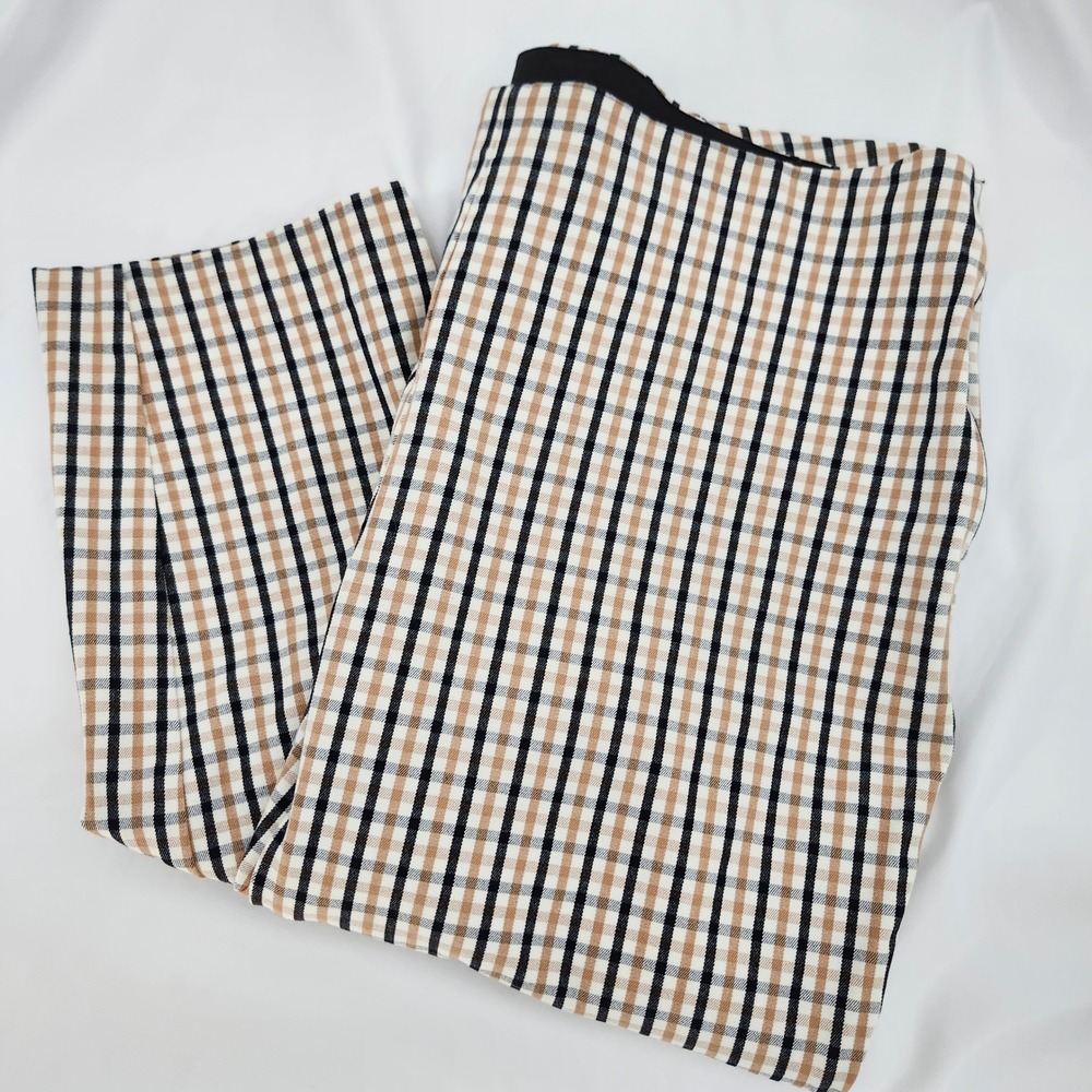 A New Day Tan Black Plaid Pants Womens 14W Slim Stretch‎ Classic Career Office